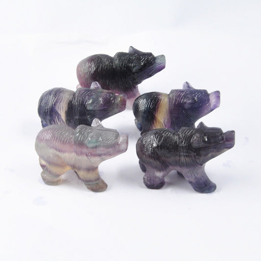 Classic Crystal Polar Bear Crafts,"Embrace the enchanting allure of our 'Natural Colorful Fluorite Frosted Carved Polar Bear,' each piece uniquely textured, adding a touch of nature's whimsy to your collection..