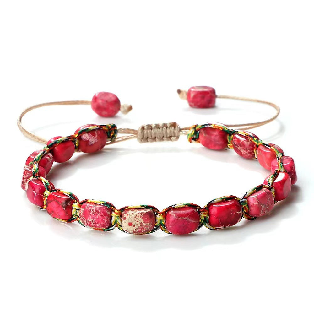 Bohemian style hand-woven bracelet Imperial stone hemp string three-dimensional beaded bracelet - CRYSTALOIL