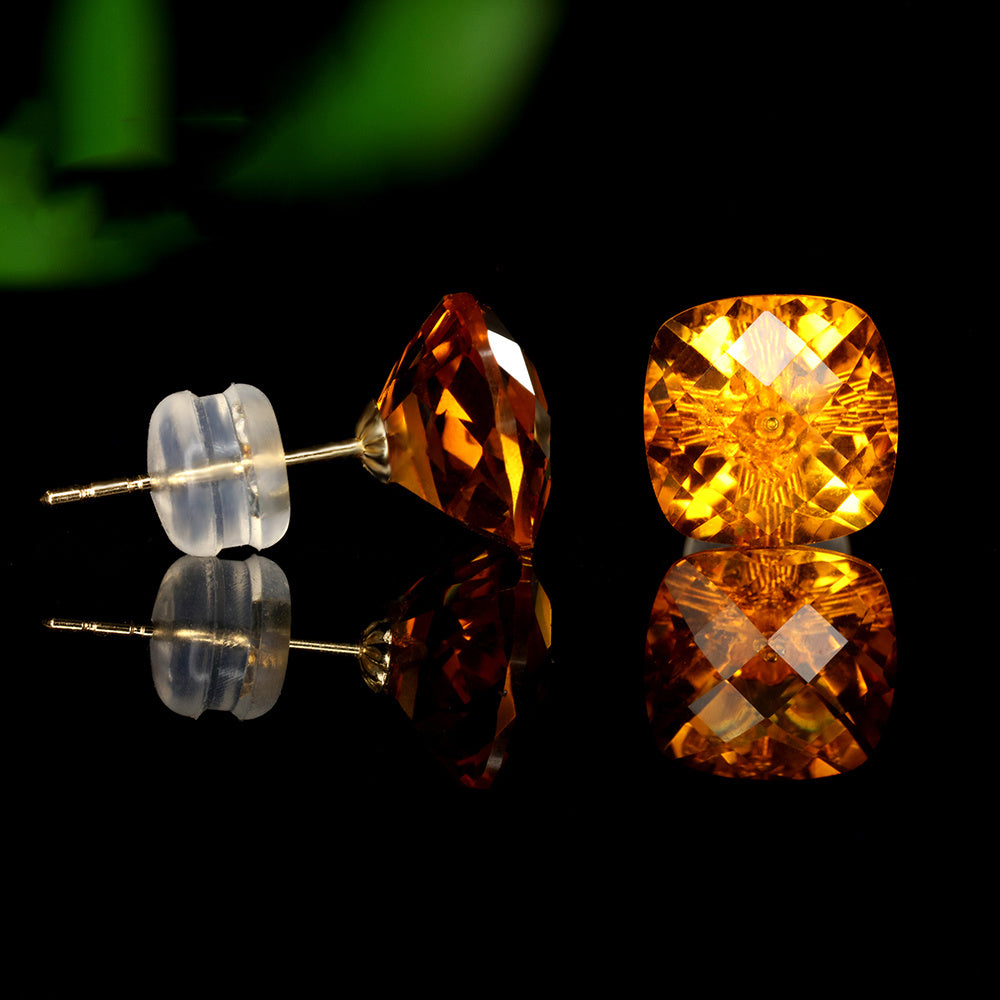 Pair Of Gold Square Crystal Stud Earrings - CRYSTALOIL