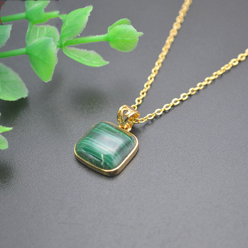 Natural Malachite Square Pendant Necklace - CRYSTALOIL