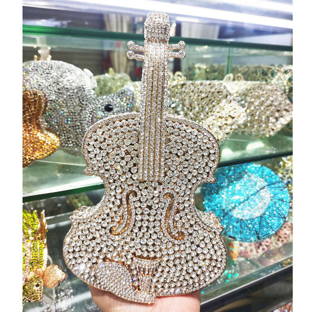 Amazing Luxury Violin Crystal Evening Bags Party Handbag, Amazing Crystal-Studded Luxury Violin Evening Bag: A Party Handbag Extraordinaire. - Crystalbloomaromatics