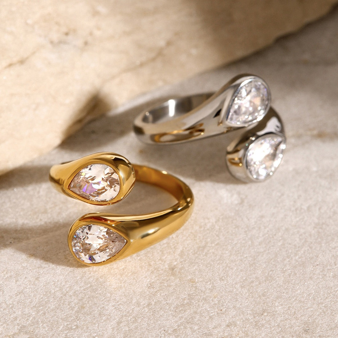 18K gold fashionable personality asymmetrical teardrop-shaped gemstone design ring - CRYSTALOIL