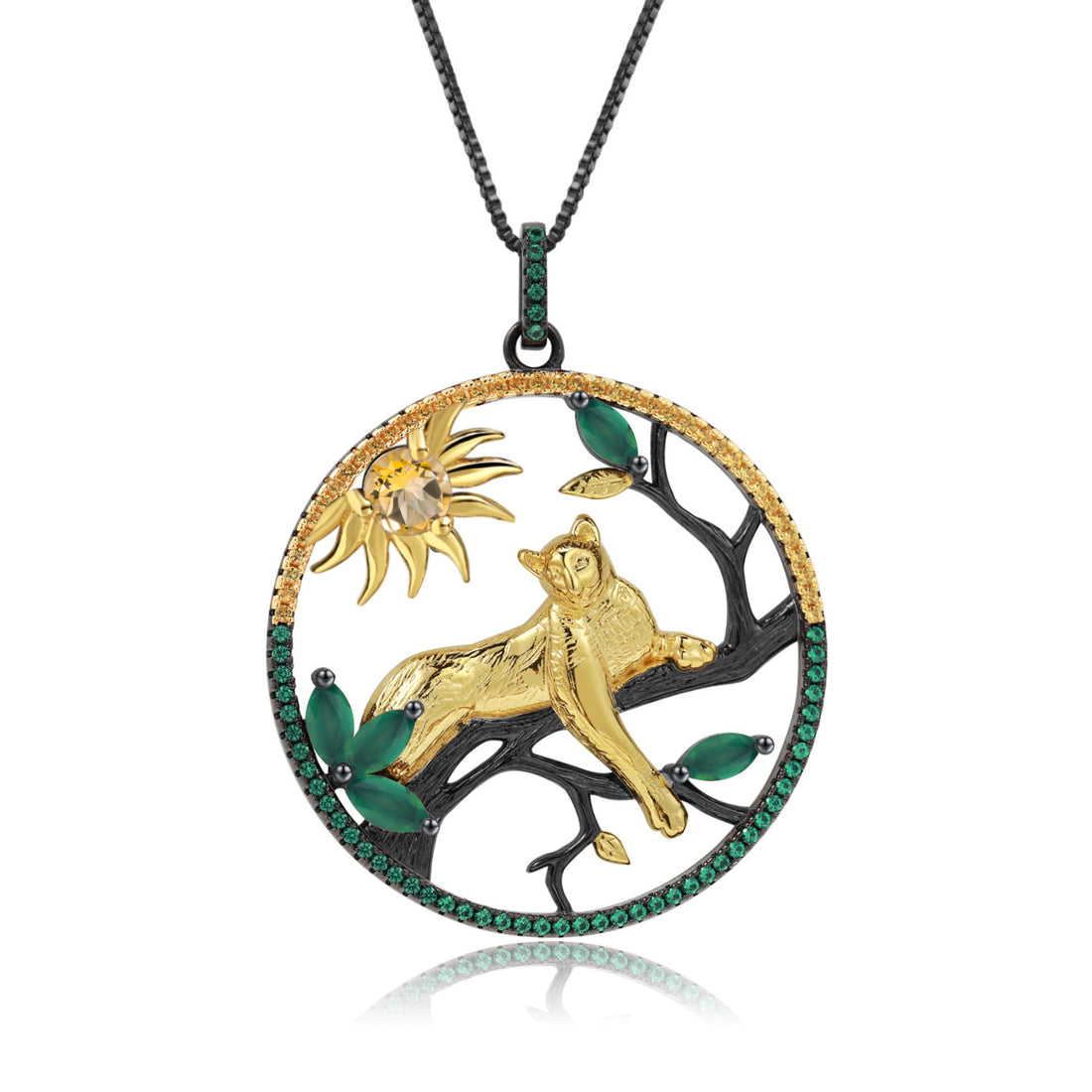 Animal Tiger Element Design 925 Silver Natural Garnet Necklace Pendant - CRYSTALOIL