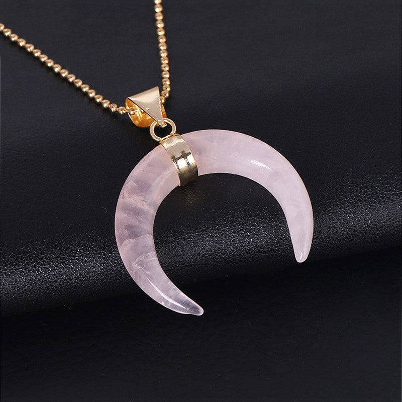 Crystal Semi-precious Stone Moon Pendant Necklace - CRYSTALOIL