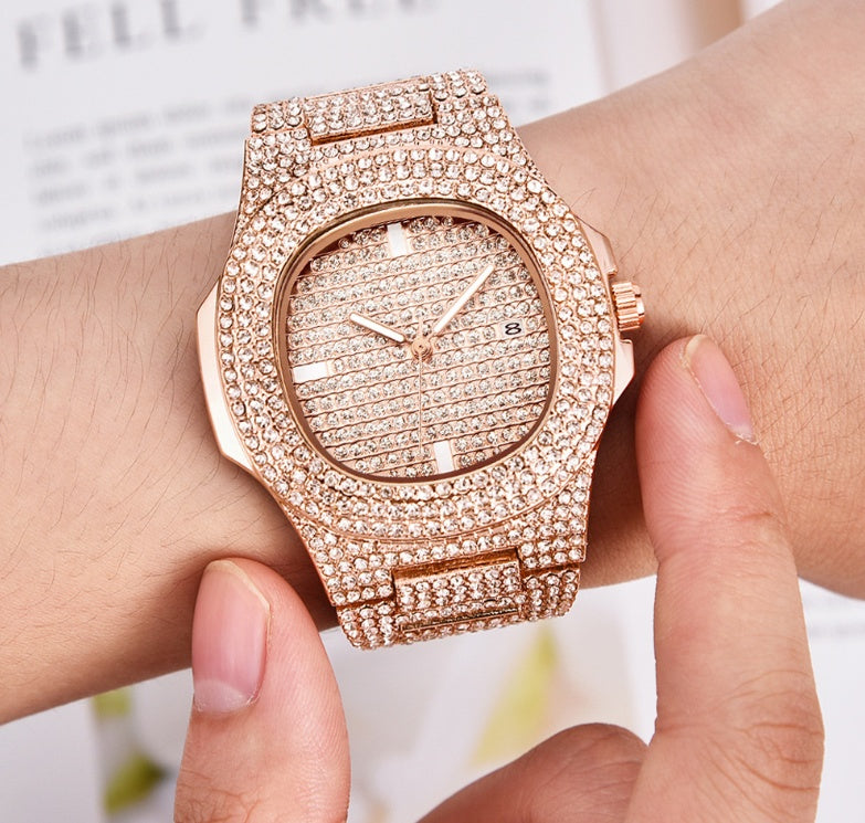 Mens Watches Luxury Brand Fashion Diamond Date Quartz Watch - CRYSTALOIL