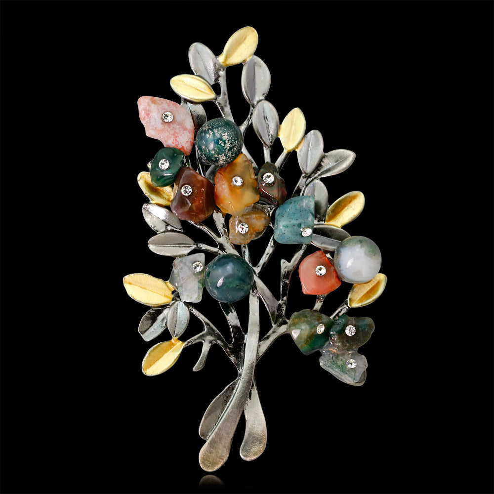 Natural Colored Stone Christmas Tree Brooch - Crystalbloomaromatics