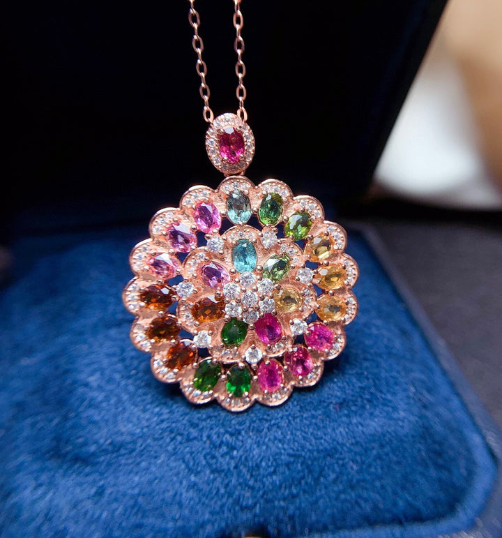 Natural Candy Rainbow Tourmaline Pendant Necklace - CRYSTALOIL