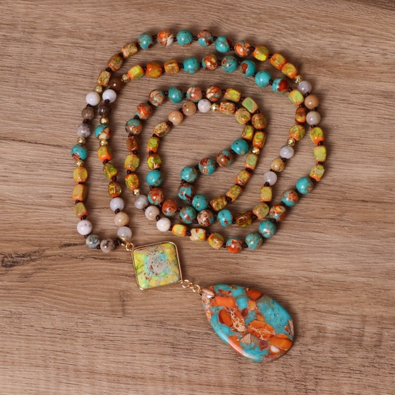 Women&#39;s Colorful Stone Bead Water Drop Necklace - CRYSTALOIL