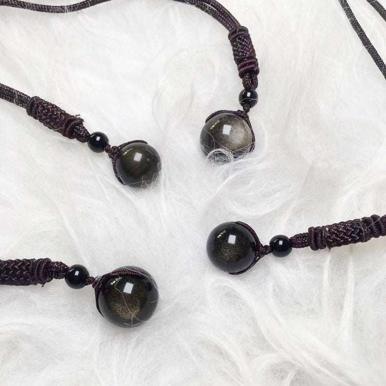 Natural Crystal  Obsidian Single Bead Pendant Necklace - CRYSTALOIL