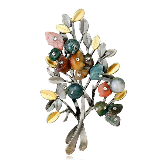 Natural Colored Stone Christmas Tree Brooch - Crystalbloomaromatics