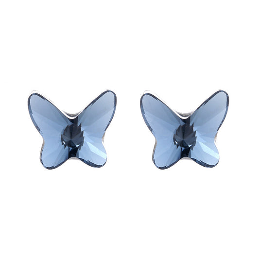 Women's Luxury Simple Butterfly Blue Crystal Earrings - CRYSTALOIL