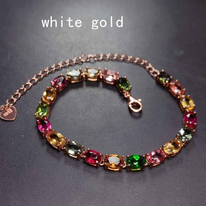 Multi Color Tourmaline Bracelet - Elegant Sterling Silver Jewelry with Radiant Stones - CRYSTALOIL