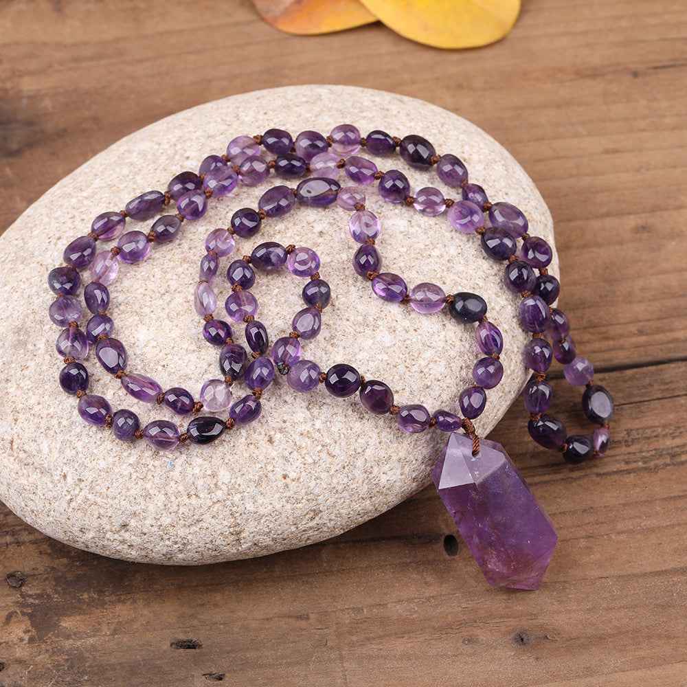 Amethyst Quartz Necklace - Elegant Bead Design - CRYSTALOIL