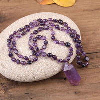 Amethyst Quartz Necklace - Elegant Bead Design - CRYSTALOIL