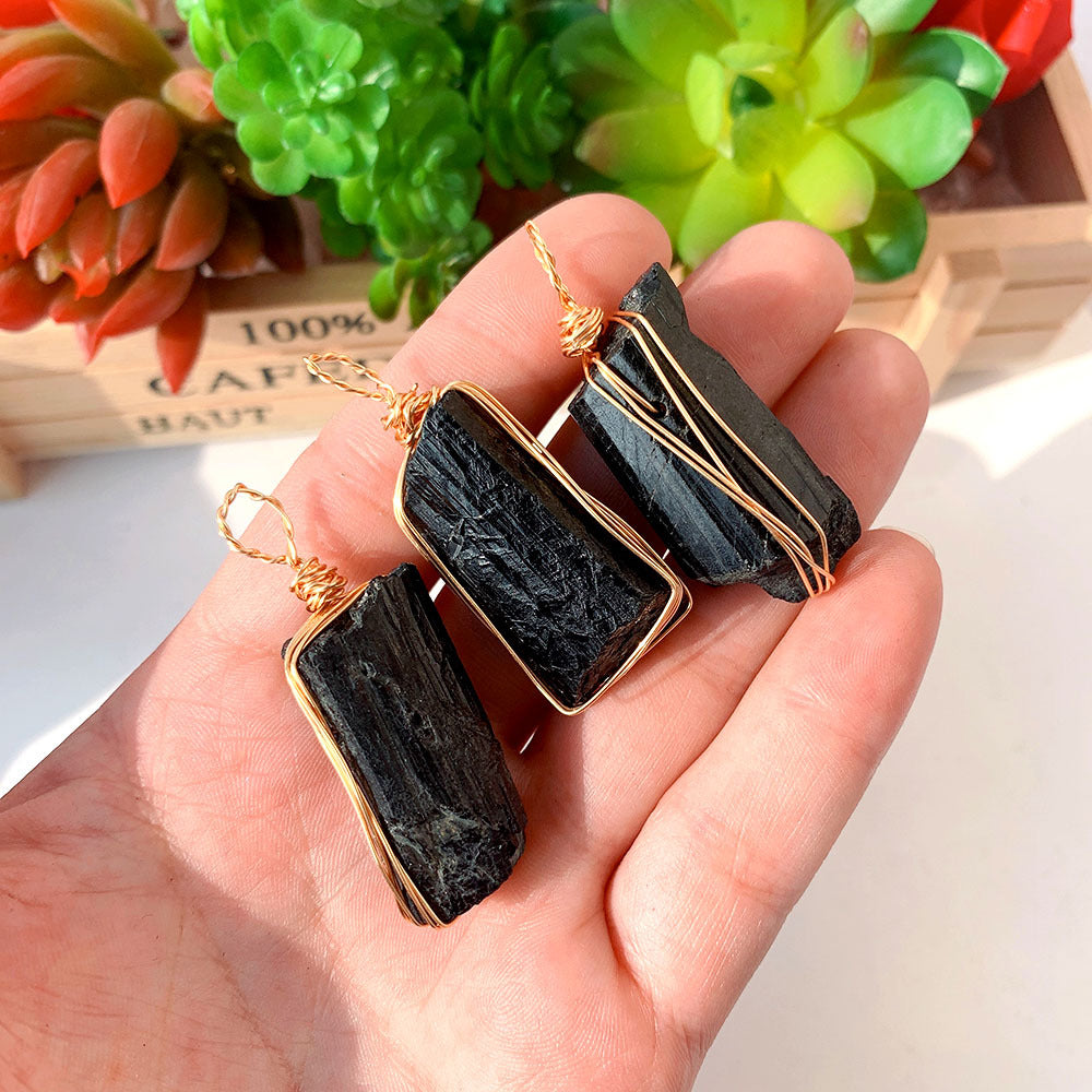 Natural Crystal Rough Black Tourmaline Gold Chain - CRYSTALOIL