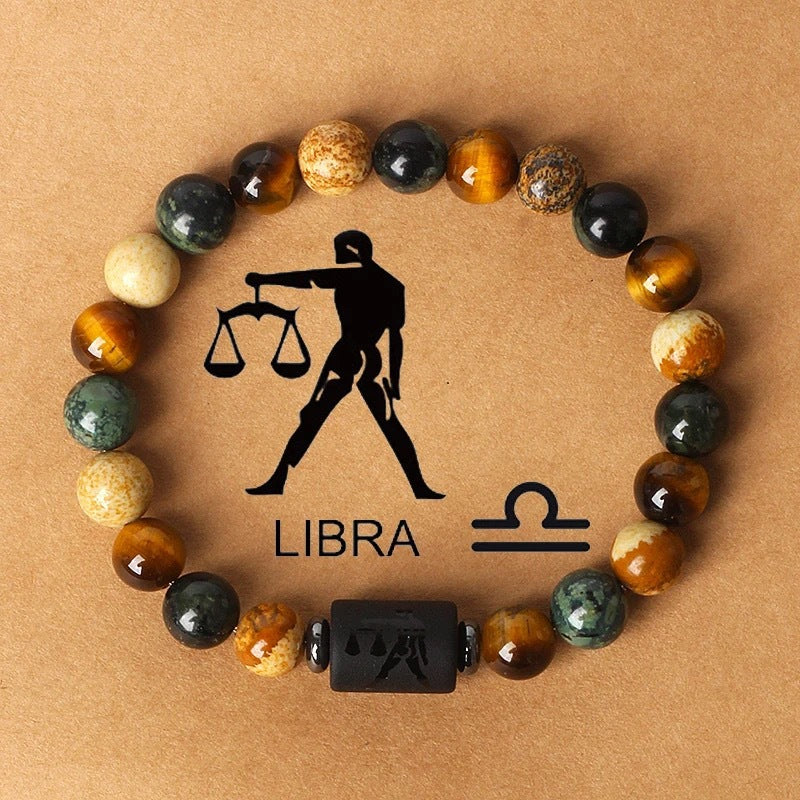 Fashionable hot-selling natural stone beaded bracelets of the 12 zodiac signs, tiger's eye stone patterned stone crystal bracelets and banges - CRYSTALOIL
