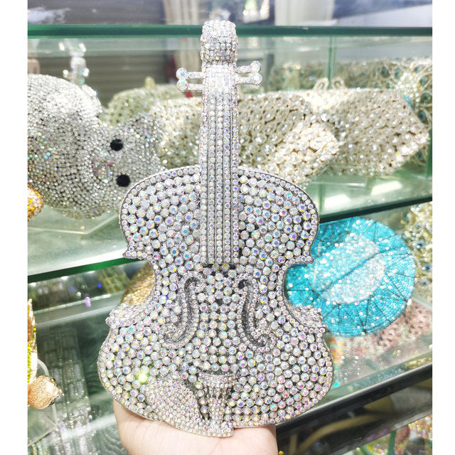 Amazing Luxury Violin Crystal Evening Bags Party Handbag, Amazing Crystal-Studded Luxury Violin Evening Bag: A Party Handbag Extraordinaire. - Crystalbloomaromatics