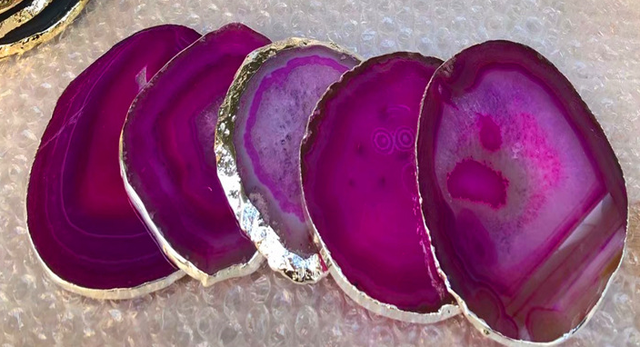 2 pieces Blue Purple black Primitive Agate Big Crystal Wafer Coasters, - CRYSTALOIL