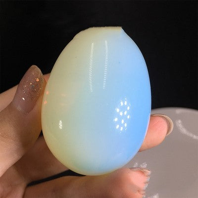 Natural White Crystal Egg Original Stone Hand Handle Piece Ornaments Opal - CRYSTALOIL