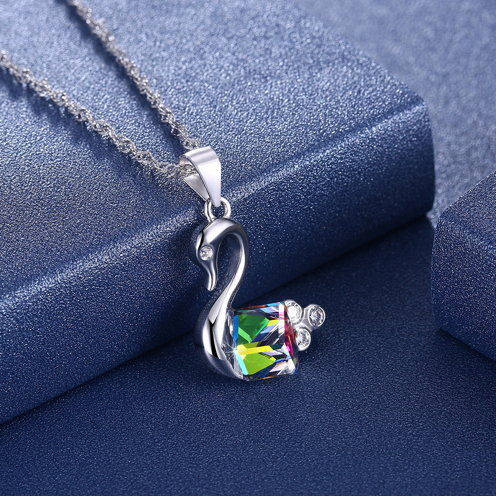 Sterling silver swan necklace, a symbol of elegance and beauty crafted to adorn your neckline. - CRYSTALOIL