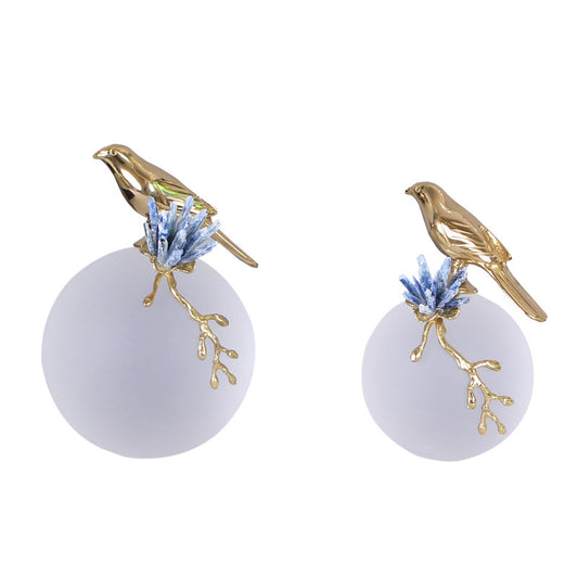 Luxury Bird With Blue Natural Soft Frosted Crystal Stone Ornaments - CRYSTALOIL