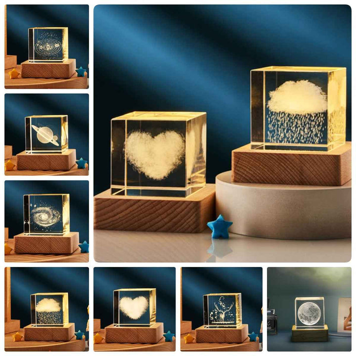 3D Transparent Crystal Cube Desktop Decoration Small Night light - CRYSTALOIL