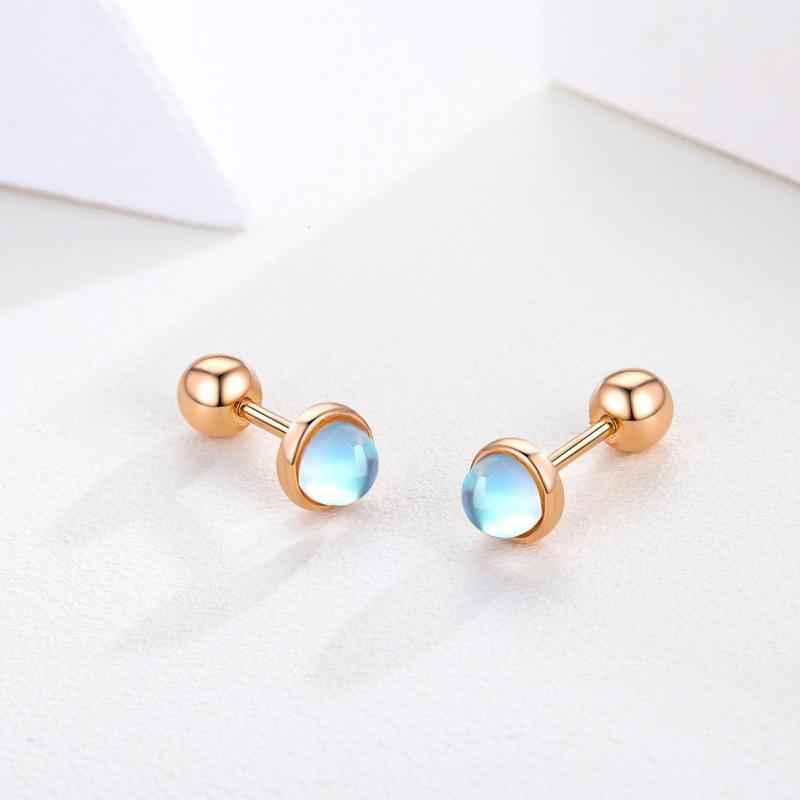 Sterling Silver Moonstone Tragus Cartilage Screw Back Hypoallergenic Earrings - CRYSTALOIL