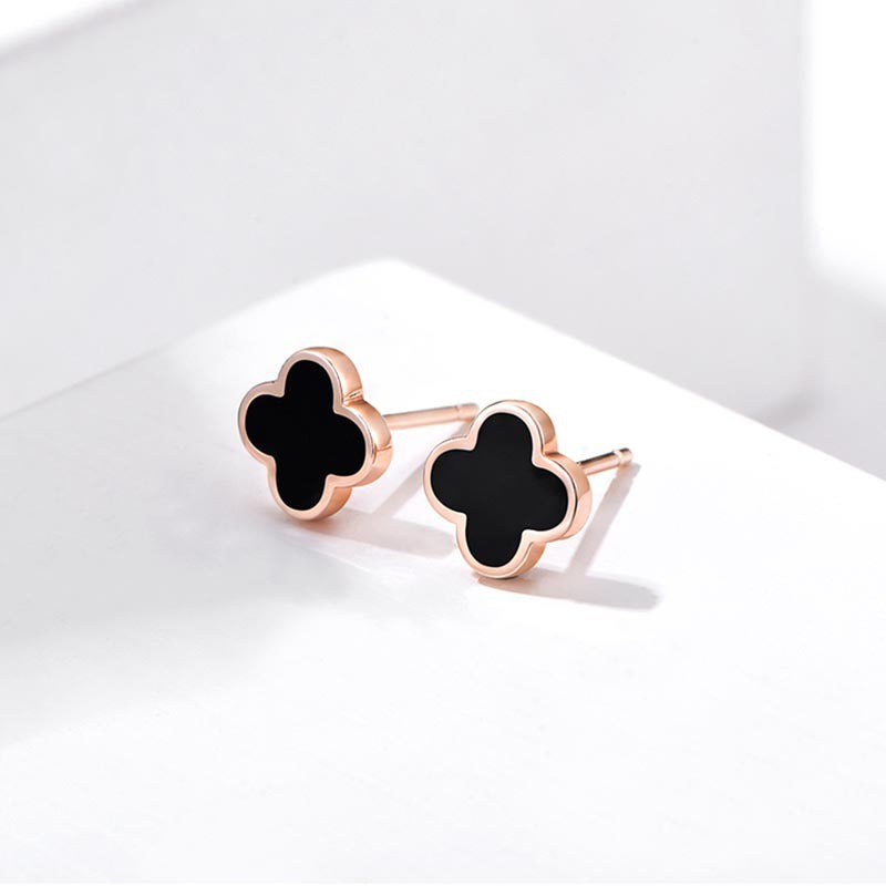S925 Silver agate stone four-leaf clover earrings female light luxury flower temperament earrings niche sterling silver high-grade sense earrings tide - CRYSTALOIL