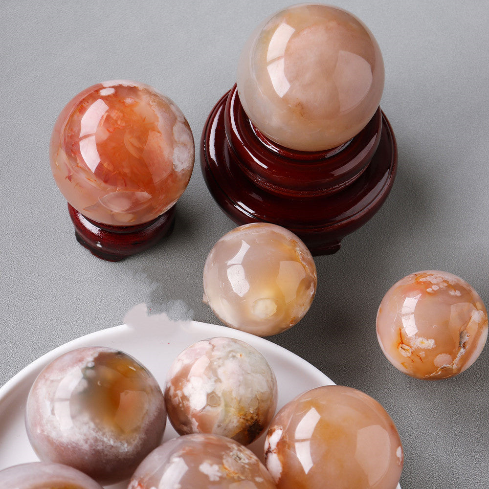 Natural Crystal Cherry Blossom Agate Crystal Ball Office Decoration - Crystalbloomaromatics