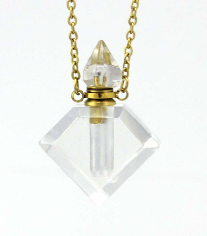 Natural Crystal Diamond Perfume Bottle Aromatherapy Bottle Necklace Pendant - Crystalbloomaromatics