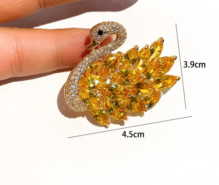 Zircon Swan Brooch Luxury Crystal Vintage Corsage - CRYSTALOIL