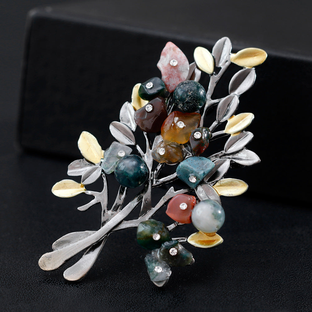 Natural Colored Stone Christmas Tree Brooch - Crystalbloomaromatics