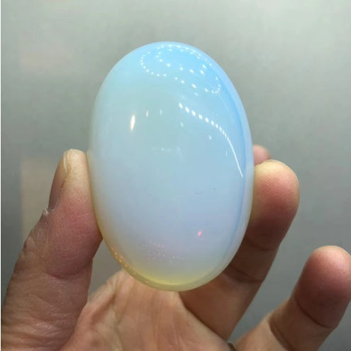 Natural White Crystal Egg Original Stone Hand Handle Piece Ornaments Opal - CRYSTALOIL