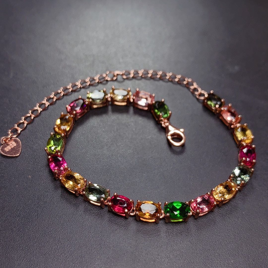 Candy Color Tourmaline Bracelet, "Discover elegance redefined with 'Tourmaline' jewelry: Sterling silver splendor adorned with radiant stones.".