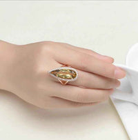 Natural citrine stone luxury waterdrop 925 sterling silver ring fine jewelry for women rose - CRYSTALOIL