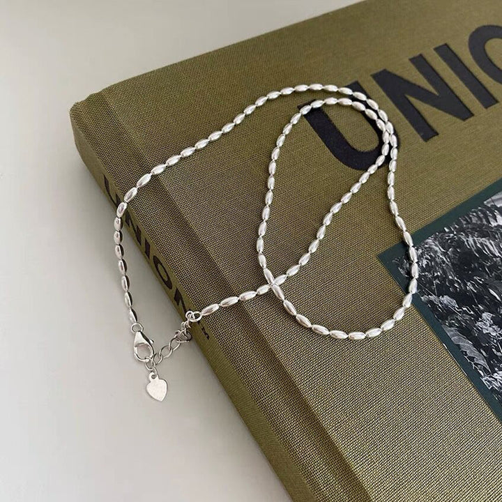 S925 Sterling Silver Grain Of Rice Olive Beads Necklace - CRYSTALOIL