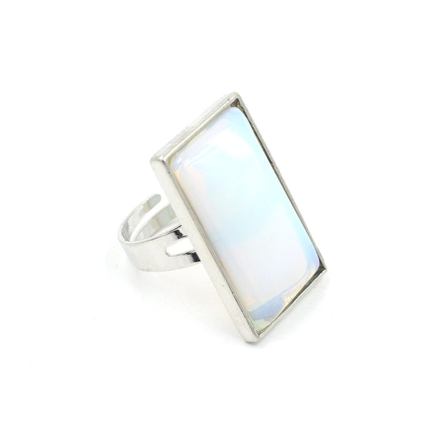 Natural crystal geometric interface men's ring