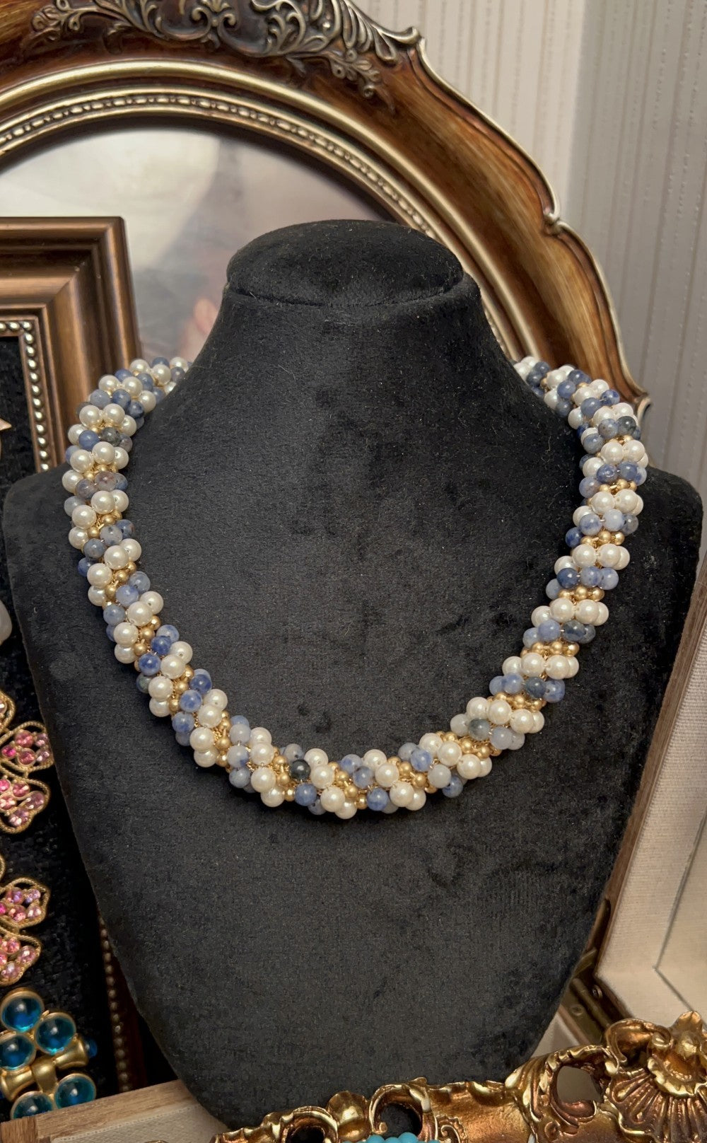 Natural Stone Necklace, beautifully beaded with pearlMedieval - Crystalbloomaromatics