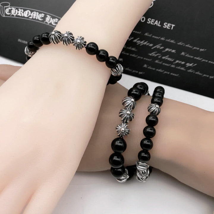 High version CHCROheart natural obsidian eight bead bracelet Vintage Cross bracelet for men and women - CRYSTALOIL