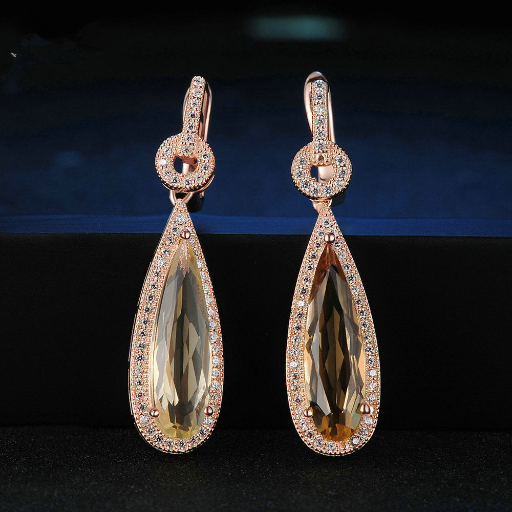 Natural water drop Crystal Earrings, made with exquisite topaz - Crystalbloomaromatics