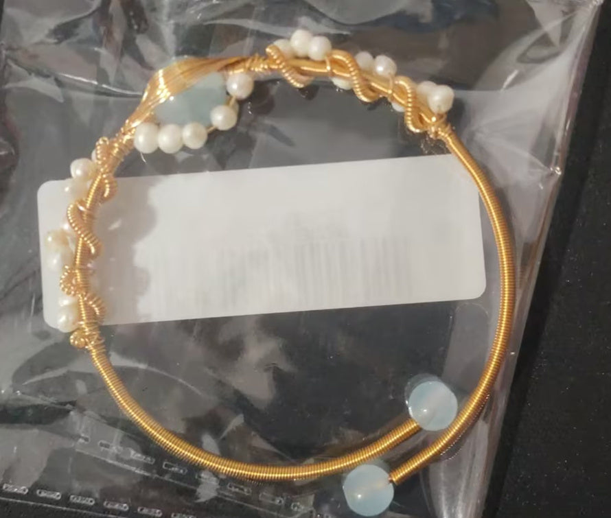 14K GoldWrapped Handmade Bracelet Hailan Baohai Sapphire Natural White Pearl Bracelet - CRYSTALOIL