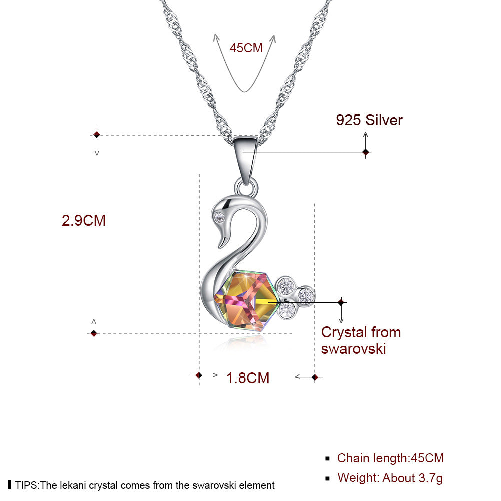 Sterling silver swan necklace, a symbol of elegance and beauty crafted to adorn your neckline. - CRYSTALOIL