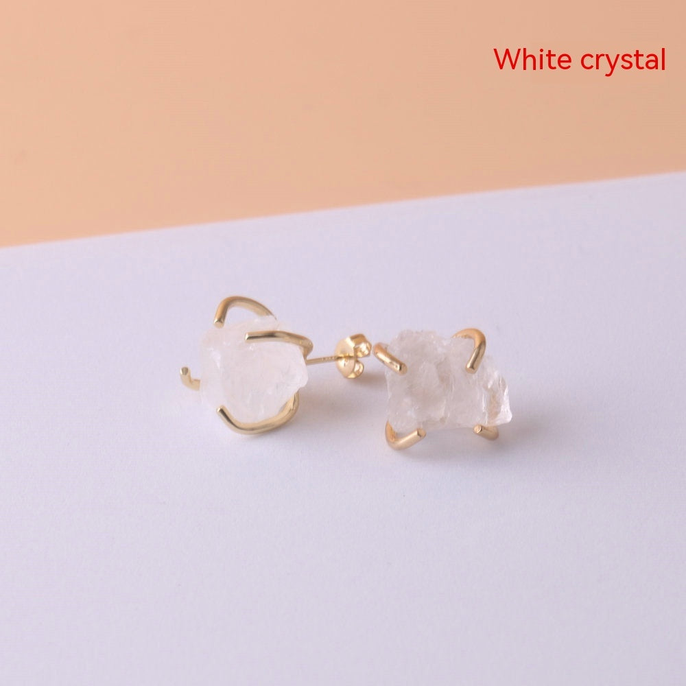 Gold-plated Four-claw Stone Rough Stone Stud Earrings For Women - CRYSTALOIL