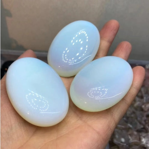 Natural White Crystal Egg Original Stone Hand Handle Piece Ornaments Opal - CRYSTALOIL