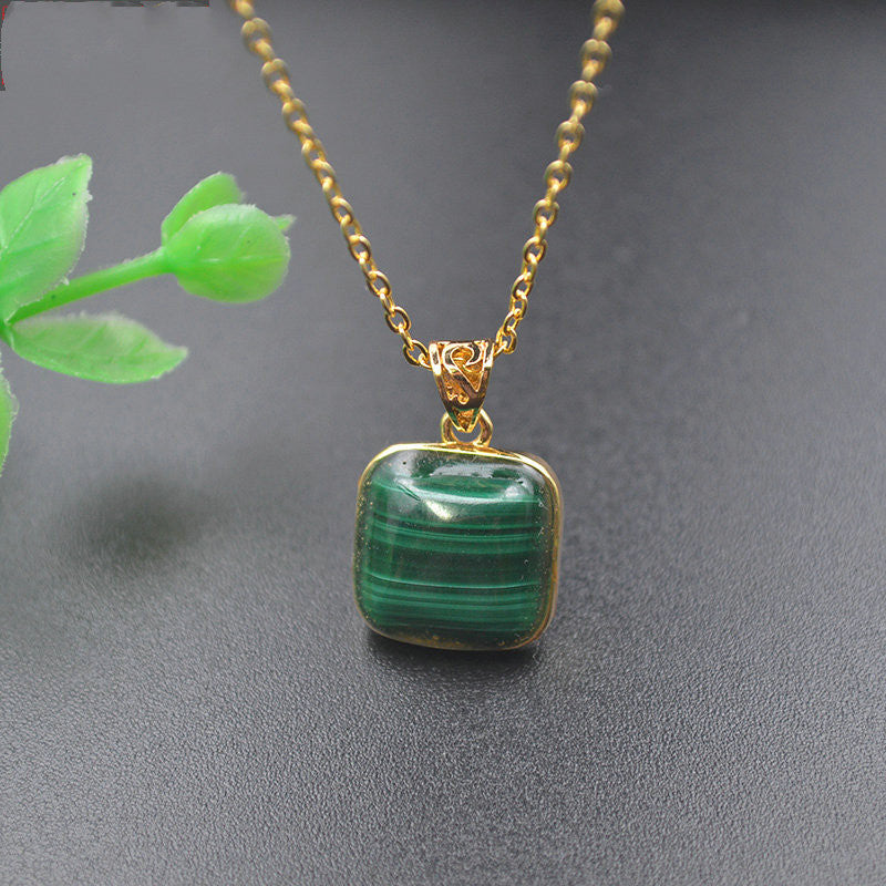 Natural Malachite Square Pendant Necklace - CRYSTALOIL