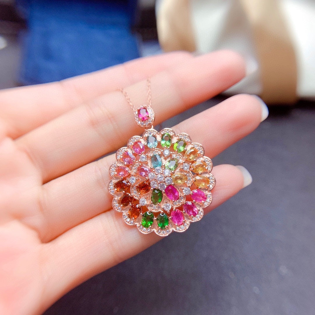 Natural Candy Rainbow Tourmaline Pendant Necklace - CRYSTALOIL