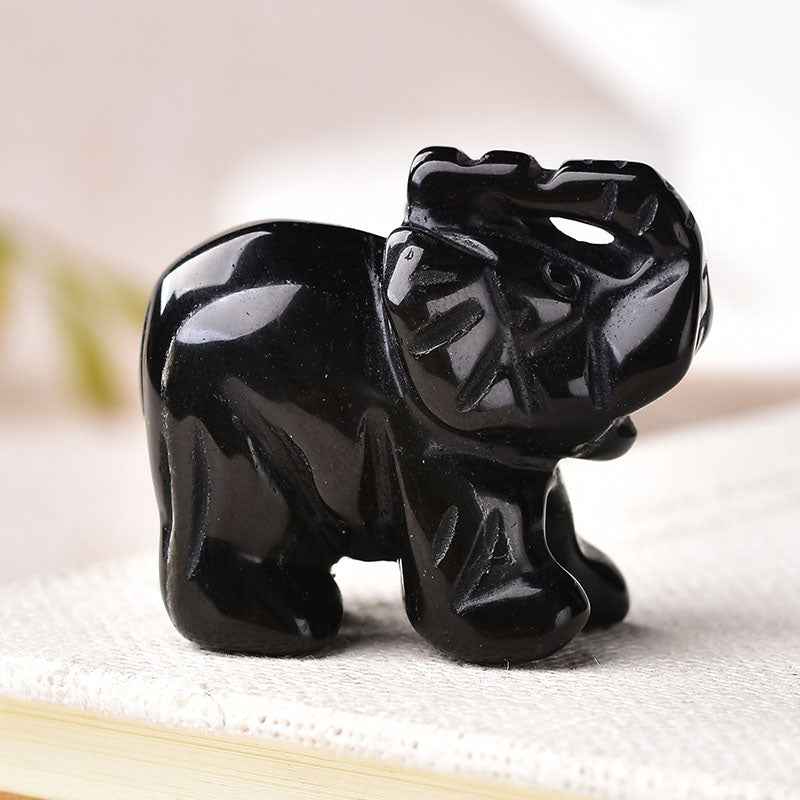 Crystal Elephant Ornament - Handcrafted Carved Elephant Figurine - CRYSTALOIL