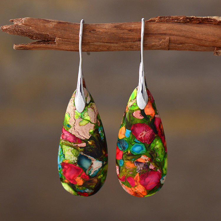 Natural Stone Bohemian Emperor Stone Drop Earrings - CRYSTALOIL