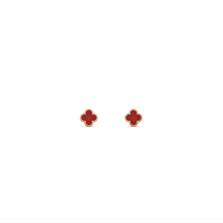 Four-leaf stud earrings plated 18K gold natural carnelian CNC precision fashion Lucky flower earrings - CRYSTALOIL