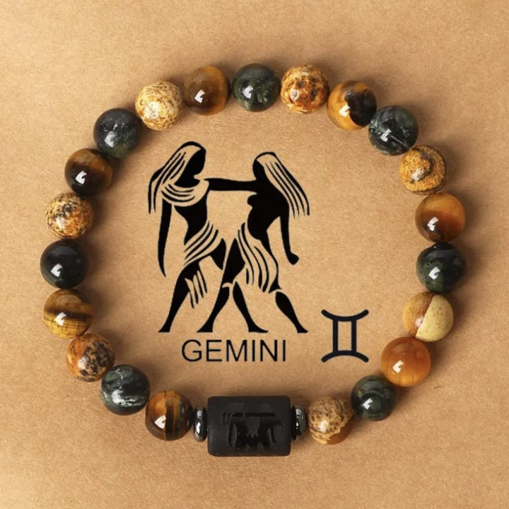 Fashionable hot-selling natural stone beaded bracelets of the 12 zodiac signs, tiger's eye stone patterned stone crystal bracelets and banges - CRYSTALOIL